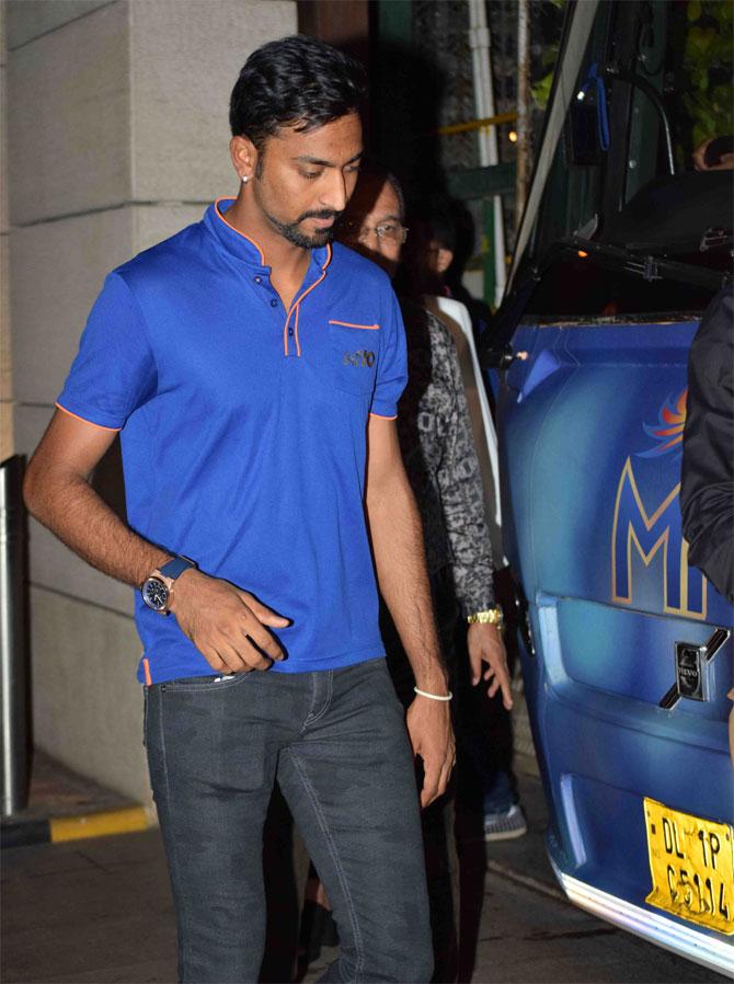 Mumbai Indians' all-rounder Krunal Pandya arrives at the party venue