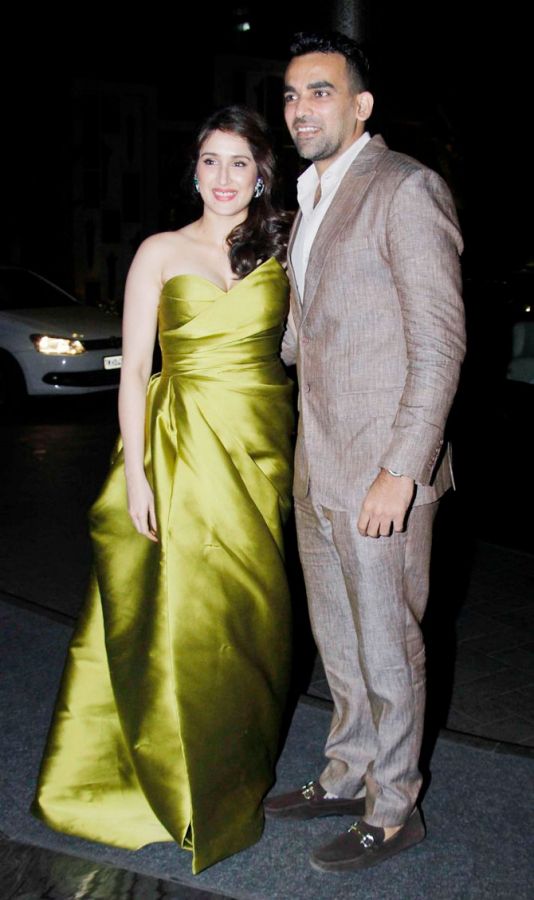 The couple of the evening, Zaheer Khan and fiancee Sagarika Ghatge pose for lensmen