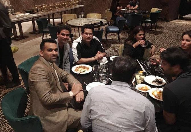 Zaheer Khan dines along with former India teammates Mohammad Kaif and Sachin Tendulkar