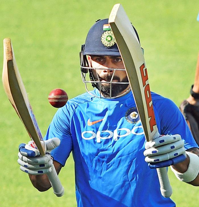 Indian cricket captain Virat Kohli during a training session at Eden Garden in Kolkata on Monday