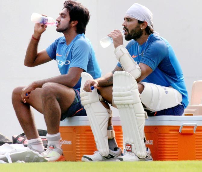 Murali Vijay, right, with Vijay Shankar during a India training session last year