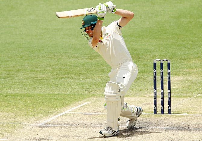 Australia's Cameron Bancroft bats during his innings on Day 4 of the opening Ashes Test at the Gabba