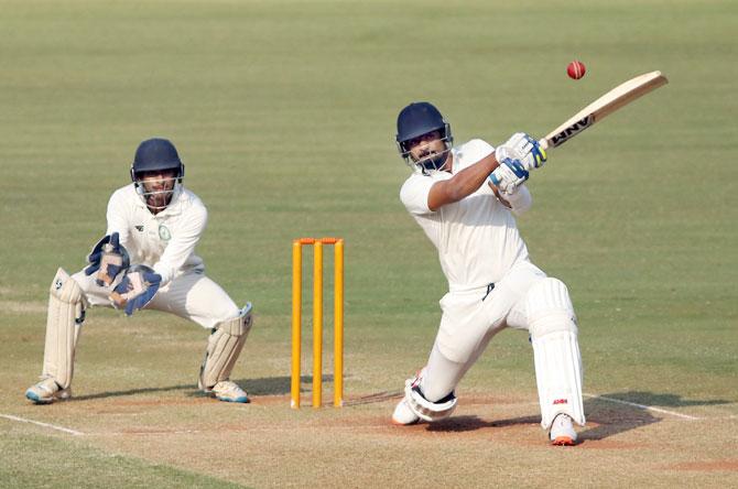 Himachal batsman Pankaj Jaswal plays a shot against Vidarbha during the fouth day of their Ranji Trophy cricket match at VCA Stadium in Nagpur on Tuesday