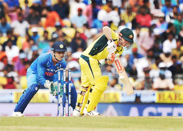 David Warner bats during his innings of 61