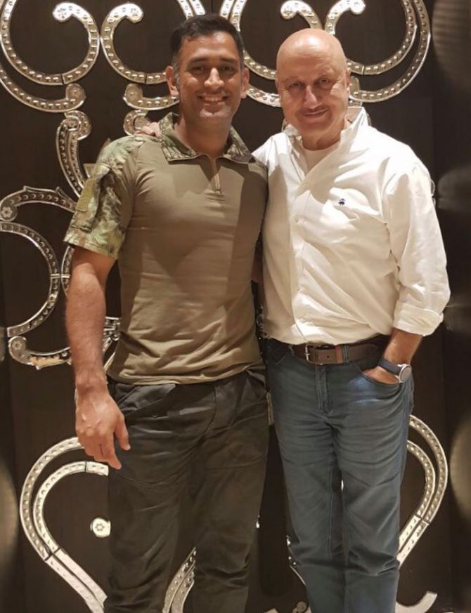 Mahendra Singh Dhoni and Anupam Kher are all smiles