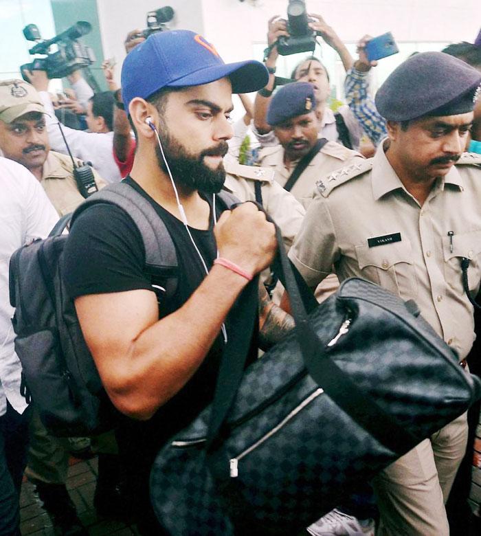 India skipper Virat Kohli arrives at Birsa Munda International Airport in Ranchi on Thursday. India play the first of the five-match T20I against Australia on Saturday