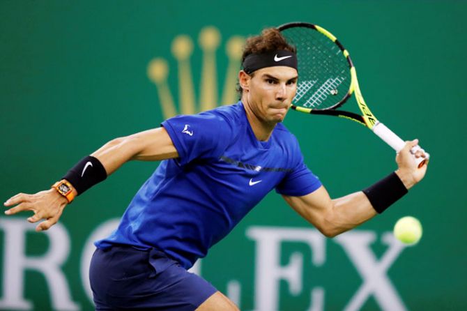Spain's Rafael Nadal in action against USA's Jared Donaldson during their 2nd round match at the Shanghai Masters on Wednesday