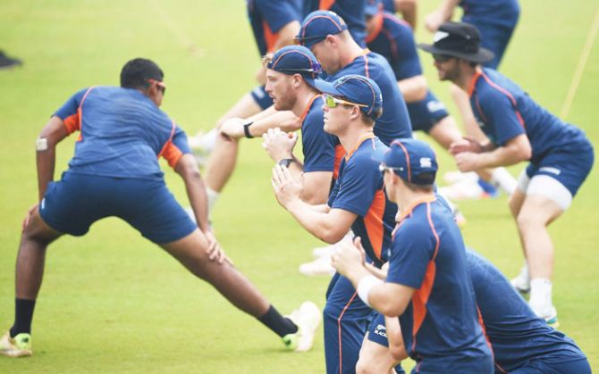 Kiwi players do a routine during a practice session