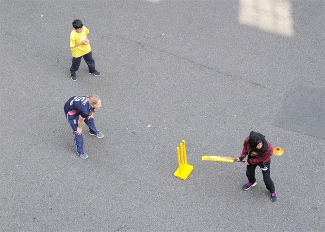 Children in action during the match 