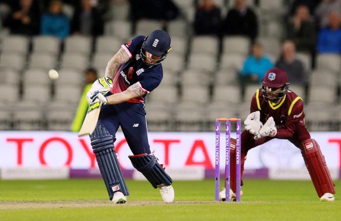 England's Jonny Bairstow hits the winning during the first ODI against West Indies at Old Trafford in Manchester on Tuesday