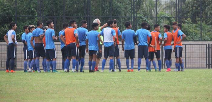 India U-17 players with coach Luis Norton de Matos at a practice session