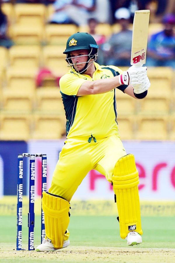 Aaron Finch bats during his 96-ball 94 