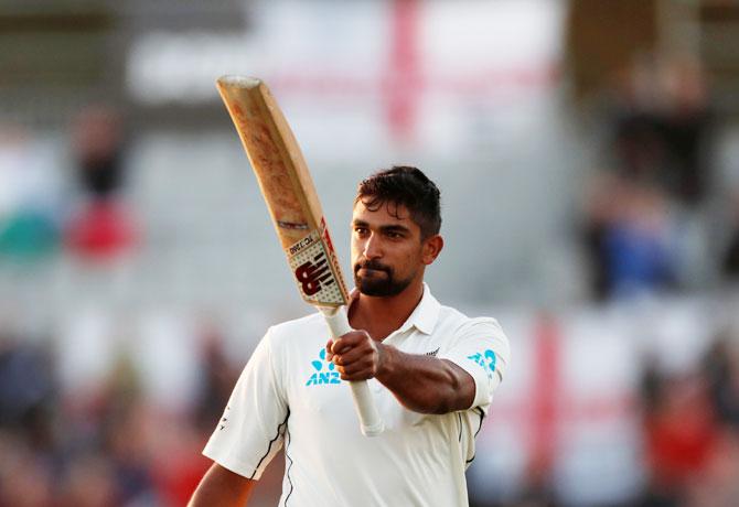 New Zealand's Ish Sodhi celebrates at the end of the 2nd Test against England at Hagley Oval, Christchurch on Tuesday