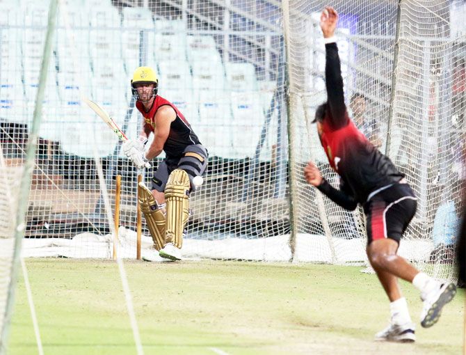 KKR's Chris Lynn bats in the nets during a practice session on Friday