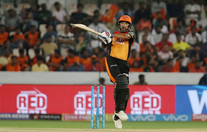 Sunrisers Hyderabad's Shikhar Dhawan bats during his innings of 77 not out