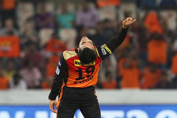 Rashid Khan celebrates the wicket of Rajasthan Royals' Jos Buttler