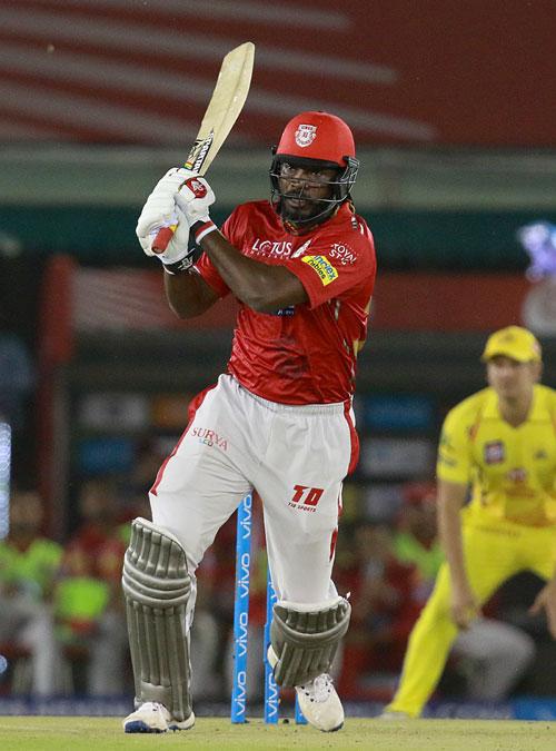 Kings XI Punjab's Chris Gayle bats during his innings against Chennai Super Kings on Sunday