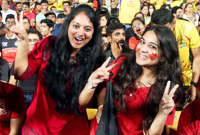 Fans enjoy during match twenty four of the Vivo Indian Premier League 2018 (IPL 2018) between the Royal Challengers Bangalore and the Chennai Super Kings on April 24