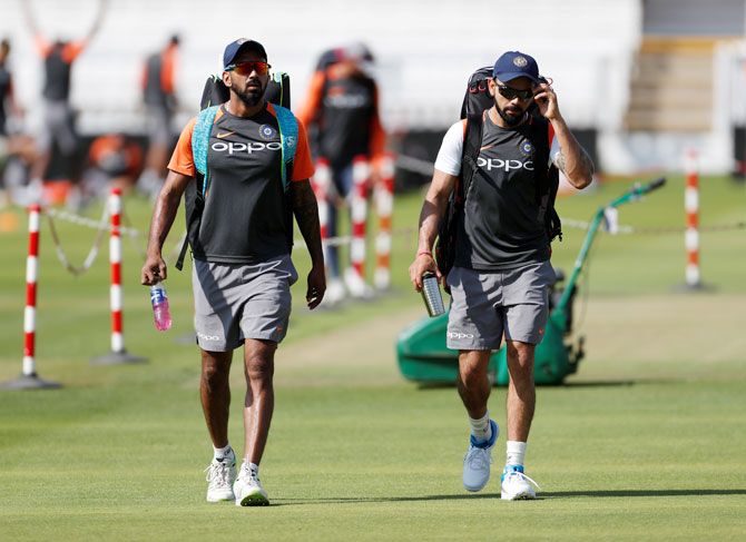 India's Lokesh Rahul and Virat Kohli during nets at Lord's on Tuesday