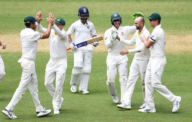 Lyon had figures of 6-122 to limit India to 307 in their second innings in the Adelaide Test