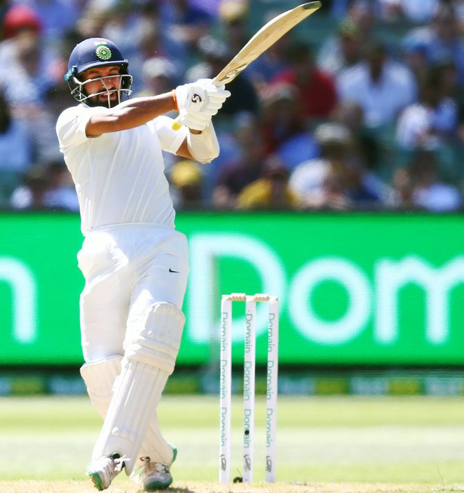 Cheteshwar Pujara bats on Day 1 of the MCG Test, December 26, 2018. Photograph: Michael Dodge/Getty Images