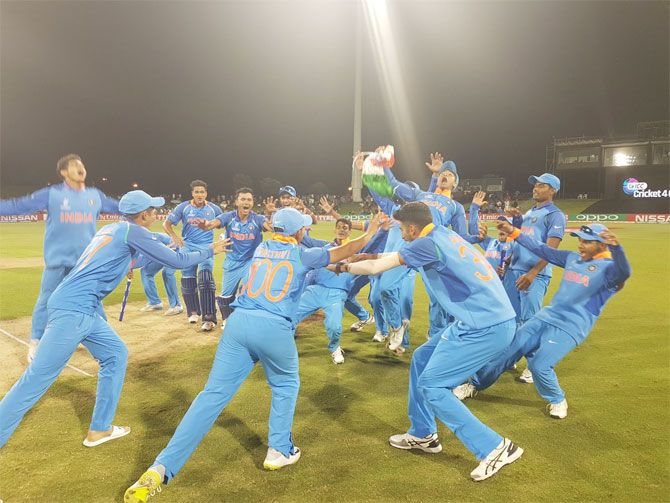 TheIndian team celebrates after winning the Under-19 World Cup