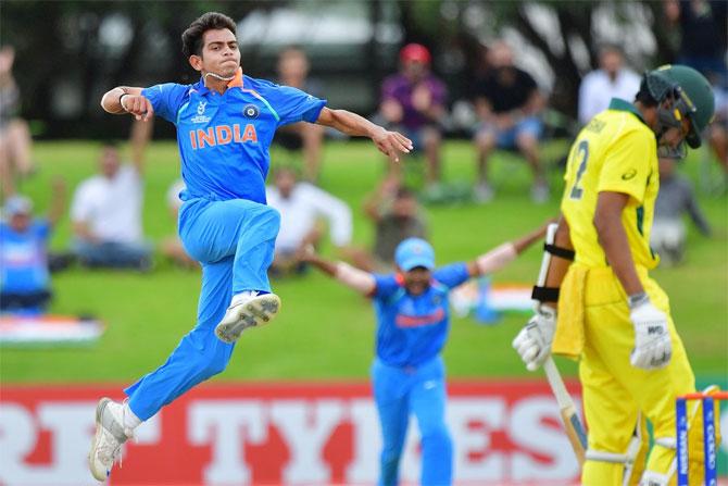  Kamlesh Nagarkoti celebrates after having Australian Captain Jason Sangha caught behind. Photograph: Cricket World Cup/ICC/Twitter