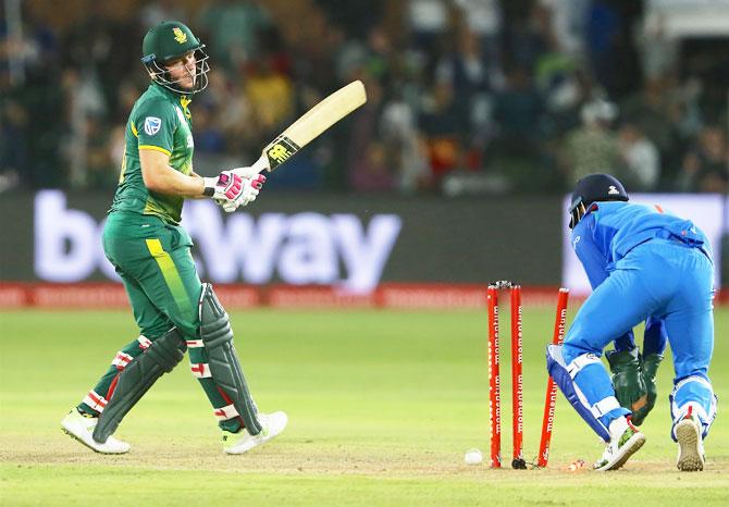 David Miller is bowled by Yuzvendra Chahal during the 5th ODI in Port Elizabeth on Tuesday