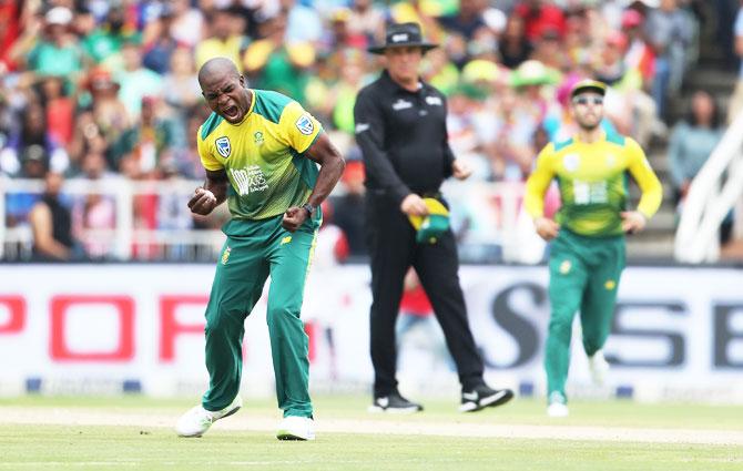 Junior Dala celebrates the wicket of Suresh Raina 