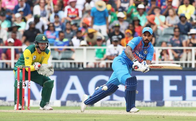 Shikhar Dhawan bats during his innings of 72 off 39 deliveries