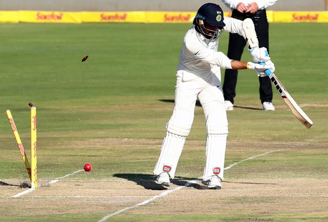 Murali Vijay is bowled by Kagiso Rabada