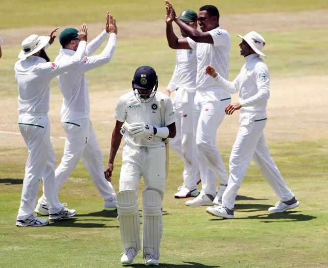 South Africa players celebrate the wicket of Hardik Pandya on Day 5 of the 2nd Test at Centurion on Wednesday
