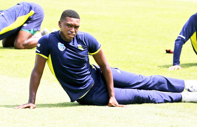 South Africa's new pacer Lungi Ngidi at a practice session