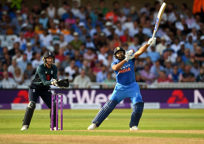 Rohit Sharma hits a six