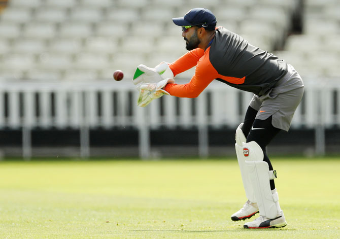 India's keeper Dinesh Karthik during nets 