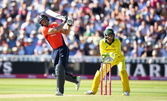 England's Jos Buttler bats en route his 61