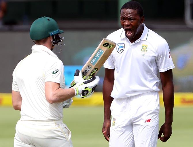  Kagiso Rabada celebrates the wicket of Australia captain Steve Smith