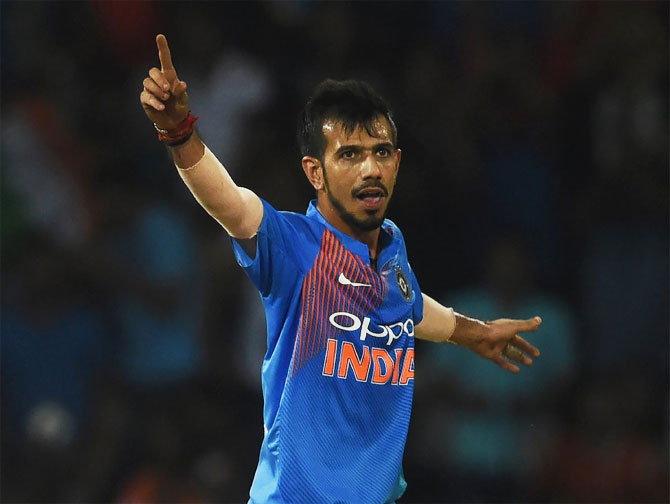 Yuzvendra Chahal celebrates on claiming a wicket