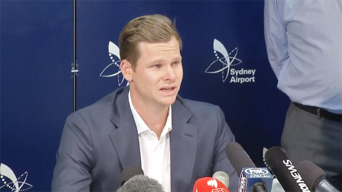 Steve Smith at the press conference in Sydney on Thursday