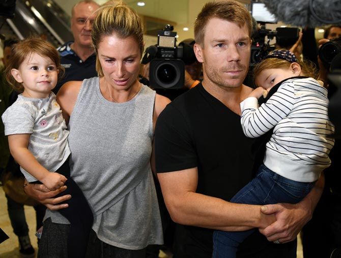 David Warner with his wife Candice and children