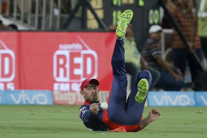 Delhi Daredevils' Glen Maxwell puts down the catch to give Sunrisers Hyderabad's Alex Hales a reprieve