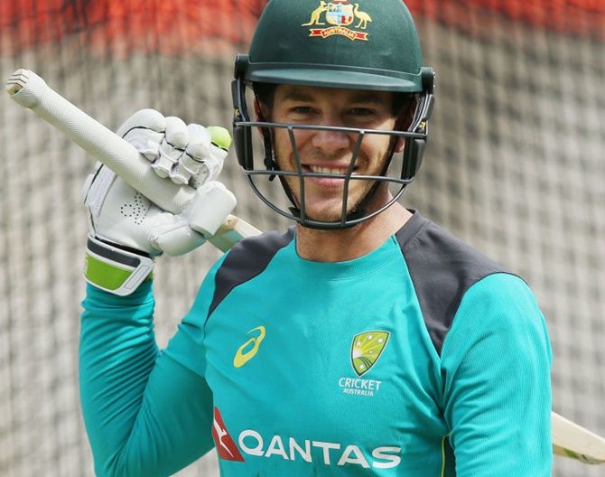 Tim Paine looks on during the Australian nets session