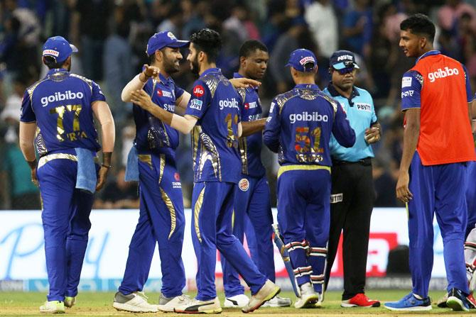 Mumbai Indians celebrate after defeating Kings XI Punjab