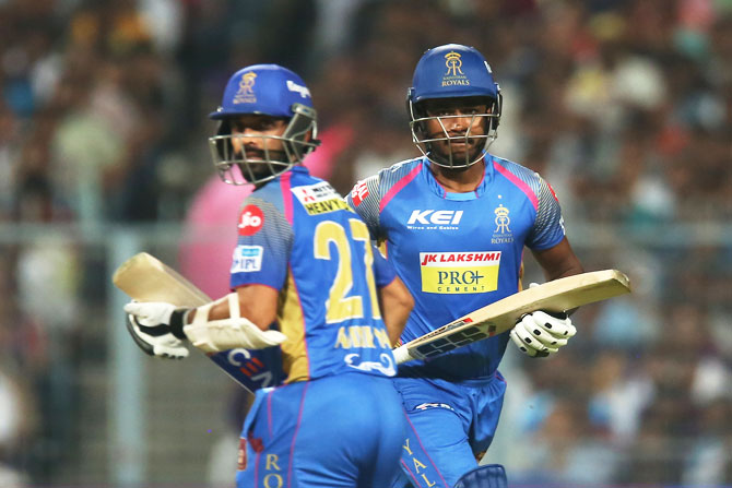 Ajinkya Rahane and Sanju Samson run between wickets