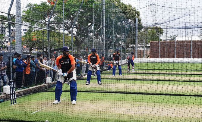 Rohit Sharma and others practice during the nets session in Brisbane
