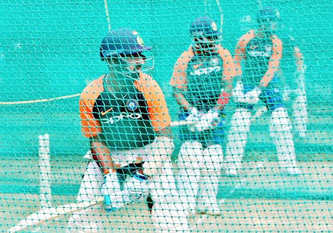 Cheteshwar Pujara during a India nets session