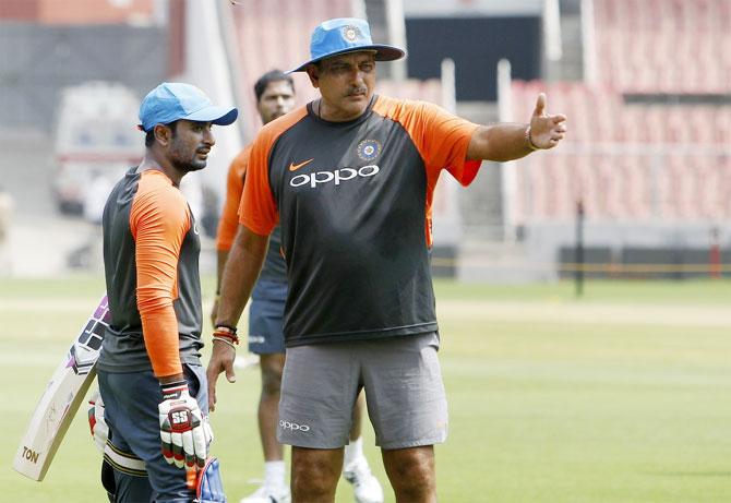 Ambati Rayudu gets some pointers from coach Ravi Shastri