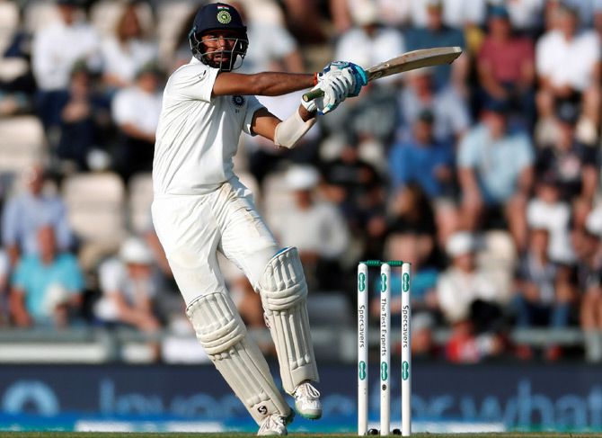 Cheteshwar Pujara's unbeaten century in the fourth Test was a masterclass in Test batting. Photograph: Action Images via Paul Childs/Reuters