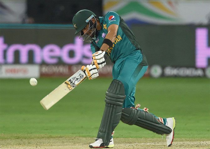 Pakistan's Babar Azam bats against Hong Kong on Sunday
