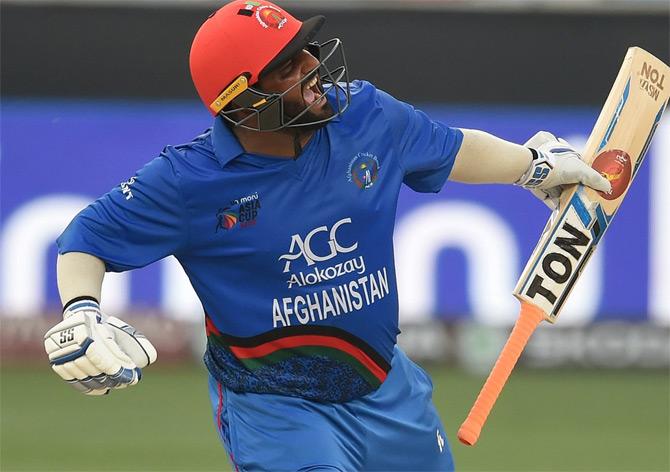 Mohammad Shahzad celebrates after scoring his century